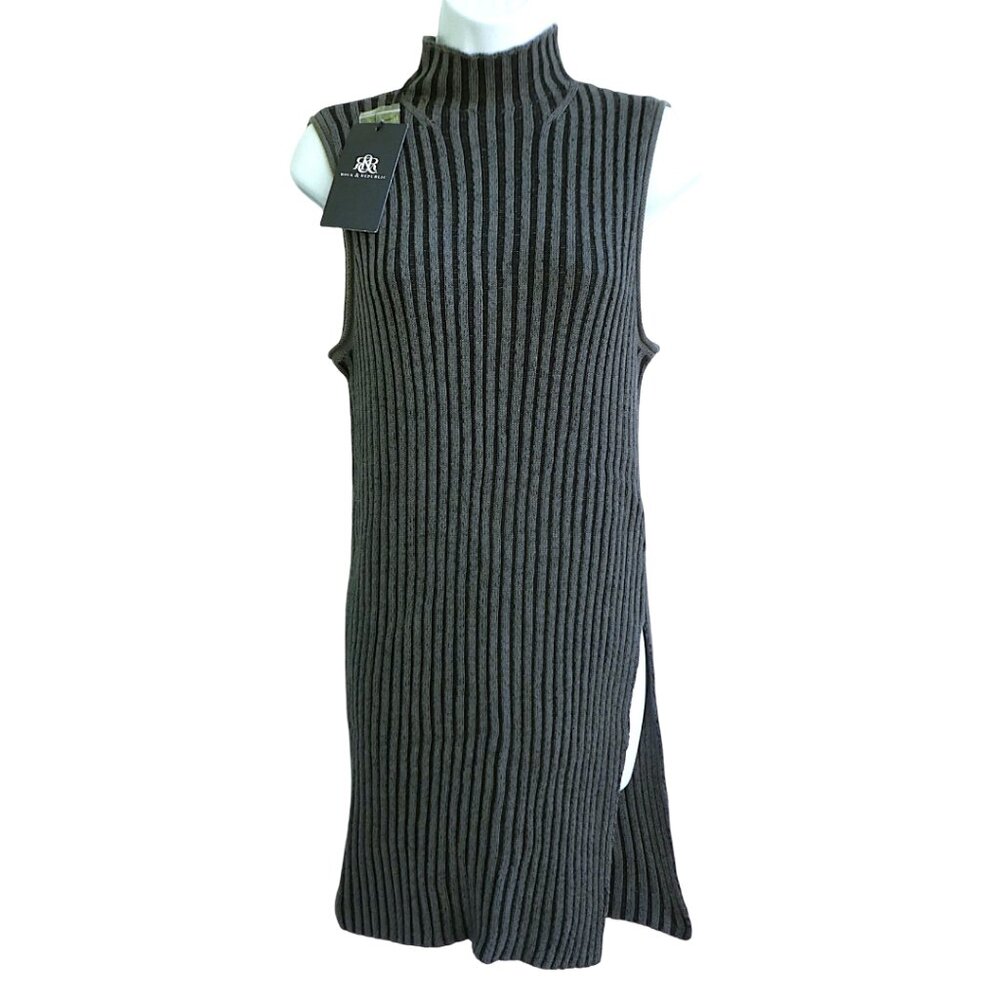 Rock & Republic Rock Renaissance Sweater Dress Urban Chic Knit Gray Black Ribbed
